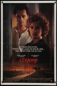 3y191 COUNTRY 1sh 1984 farmers Jessica Lange & Sam Shepard fight for their lives!