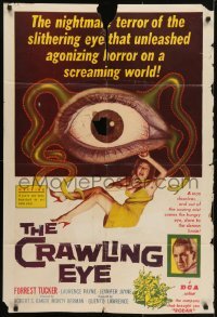 3y197 CRAWLING EYE 1sh 1958 classic art of the slithering eyeball monster with sexy female victim!