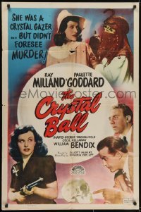 3y207 CRYSTAL BALL 1sh R1948 Paulette Goddard, Ray Milland & wacky monster!