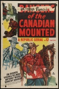 3y213 DANGERS OF THE CANADIAN MOUNTED 1sh 1948 Republic serial, cool artwork of Mounties!