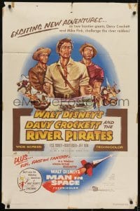 3y217 DAVY CROCKETT & THE RIVER PIRATES 1sh 1956 Walt Disney, Fess Parker & Buddy Ebsen!