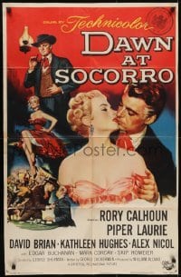 3y219 DAWN AT SOCORRO 1sh 1954 Bos art of pro poker player Rory Calhoun, sexy Piper Laurie!