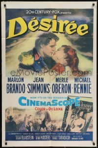 3y236 DESIREE 1sh 1954 great artwork of Marlon Brando & pretty Jean Simmons!