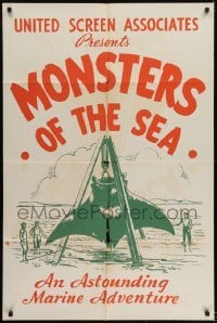3y241 DEVIL MONSTER 1sh R1930s Monsters of the Sea, cool artwork of giant manta ray!