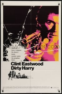 3y248 DIRTY HARRY 1sh 1971 art of Clint Eastwood pointing his .44 magnum, Don Siegel crime classic!