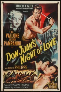 3y258 DON JUAN'S NIGHT OF LOVE 1sh 1955 cool art of shirtless Raf Vallone, Silvana Pampanini!