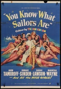3y988 YOU KNOW WHAT SAILORS ARE English 1sh 1954 sexy English harem girls, Akim Tamiroff!