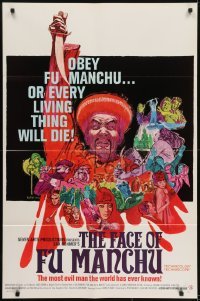 3y299 FACE OF FU MANCHU 1sh 1965 art of Asian villain Christopher Lee by Mitchell Hooks, Sax Rohmer