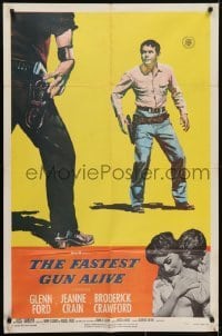 3y305 FASTEST GUN ALIVE 1sh 1956 great art image of dueling Glenn Ford reaching for his gun!