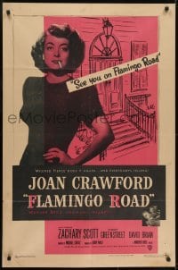 3y318 FLAMINGO ROAD 1sh 1949 Michael Curtiz, ultimate image of smoking bad girl Joan Crawford!