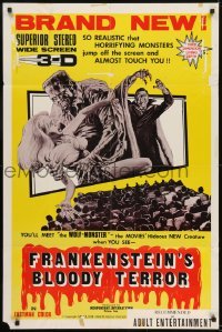 3y339 FRANKENSTEIN'S BLOODY TERROR 3D style 1sh 1971 Paul Naschy, Manzaneque, werewolves & vampires!