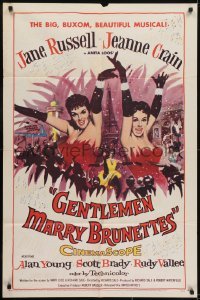 3y352 GENTLEMEN MARRY BRUNETTES 1sh 1955 sexy Jane Russell & Jeanne Crain in the big, buxom musical