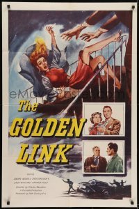 3y363 GOLDEN LINK 1sh 1954 English crime thriller, cool artwork of pretty girl falling down stairs!