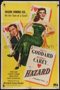 3y376 HAZARD style A 1sh 1948 great art of sexy Paulette Goddard winning Carey gambling at cards!