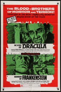 3y387 HORROR OF FRANKENSTEIN/SCARS OF DRACULA 1sh 1971 with the blood-brothers of horror & terror!