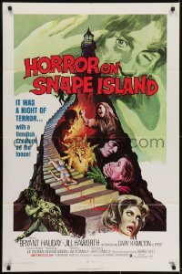 3y388 HORROR ON SNAPE ISLAND 1sh 1972 a night of pleasure becomes a night of terror, lighthouse art
