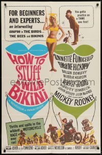 3y400 HOW TO STUFF A WILD BIKINI 1sh 1965 Annette Funicello, Buster Keaton, motorcycle & bikini art