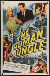 3y402 HUMAN JUNGLE 1sh 1954 Gary Merrill, sexy Jan Sterling, the inside police story!