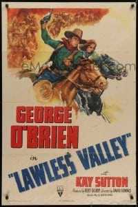 3y482 LAWLESS VALLEY style A 1sh R1948 George O'Brien & Kay Sutton on horseback in western action!