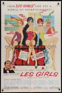 3y487 LES GIRLS 1sh 1957 Fernie art of Gene Kelly + sexy Mitzi Gaynor, Kay Kendall & Taina Elg!
