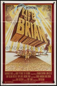 3y492 LIFE OF BRIAN 1sh 1979 Monty Python, great wacky artwork of Chapman running from mob!