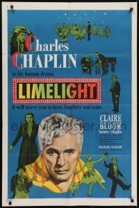 3y497 LIMELIGHT 1sh 1952 many images of aging Charlie Chaplin & pretty young Claire Bloom!