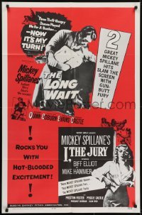 3y509 LONG WAIT/I, THE JURY 1sh 1963 Mickey Spillane dames, guns, and fury double-bill!