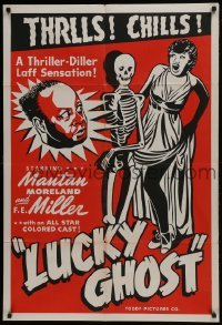 3y521 LUCKY GHOST 1sh R1948 Toddy, wacky art of Mantan Moreland with skeleton & screaming girl!