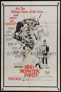 3y527 MAD MONSTER PARTY 1sh 1968 great Frazetta artwork of animated Dracula, Mummy & Igor!