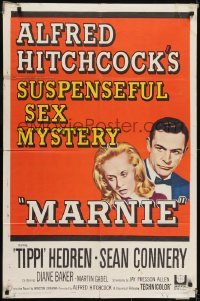 3y549 MARNIE 1sh 1964 Sean Connery & Tippi Hedren in Hitchcock's suspenseful sex mystery!