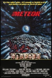 3y557 METEOR 1sh 1979 Sean Connery, Natalie Wood, cool sci-fi artwork by Michael Whipple!