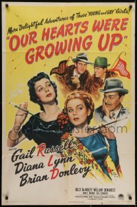 3y642 OUR HEARTS WERE GROWING UP style A 1sh 1946 full-length art of sexy Gail Russell & Diana Lynn!