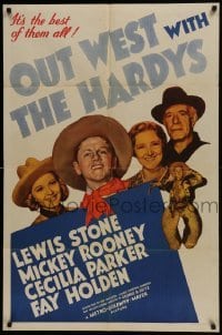 3y646 OUT WEST WITH THE HARDYS style C 1sh 1938 cowboy Mickey Rooney as Andy Hardy, Lewis Stone