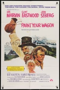 3y652 PAINT YOUR WAGON 1sh 1969 Ron Lesser art of Clint Eastwood, Lee Marvin & Jean Seberg!