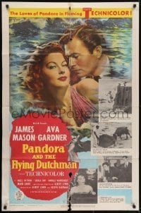 3y656 PANDORA & THE FLYING DUTCHMAN 1sh 1951 romantic c/u of James Mason & sexy Ava Gardner!