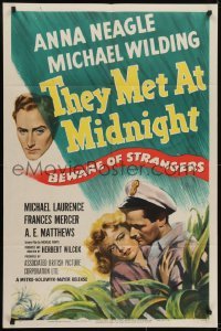 3y665 PICCADILLY INCIDENT 1sh 1948 art of Anna Neagle & Michael Wilding, who beware of strangers!