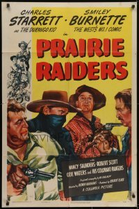 3y681 PRAIRIE RAIDERS 1sh 1947 western cowboy Charles Starrett as The Durango Kid, Smiley Burnette!