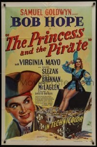 3y685 PRINCESS & THE PIRATE 1sh 1944 close up art of Bob Hope & sexy Virginia Mayo on treasure!