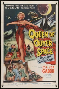 3y690 QUEEN OF OUTER SPACE 1sh 1958 Zsa Zsa Gabor on Venus, by Ben Hecht & Charles Beaumont!