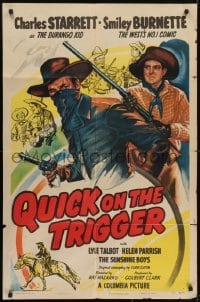 3y691 QUICK ON THE TRIGGER 1sh 1948 art of Charles Starrett as The Durango Kid, Smiley Burnette!