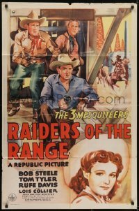 3y697 RAIDERS OF THE RANGE 1sh 1942 The 3 Mesquiteers, Bob Steele, Tom Tyler & Rufe Davis!