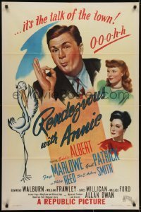 3y708 RENDEZVOUS WITH ANNIE 1sh 1946 art of Eddie Albert, Faye Marlowe & stork!