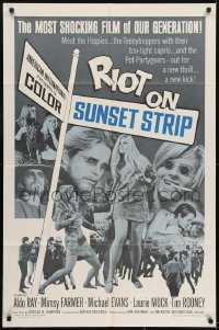 3y717 RIOT ON SUNSET STRIP 1sh 1967 hippies with too-tight capris, crazy pot-partygoers!