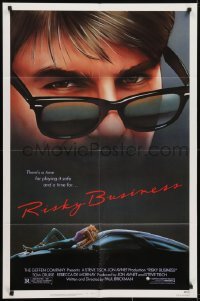 3y718 RISKY BUSINESS 1sh 1983 classic close up art of Tom Cruise in cool shades by Drew Struzan!