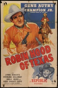 3y724 ROBIN HOOD OF TEXAS 1sh 1947 smiling Gene Autry with gun, Sterling Holloway, Lynne Roberts