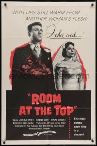 3y727 ROOM AT THE TOP 1sh 1959 Laurence Harvey loves Heather Sears AND Simone Signoret!