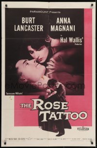 3y731 ROSE TATTOO 1sh 1955 Burt Lancaster, Anna Magnani, written by Tennessee Williams!