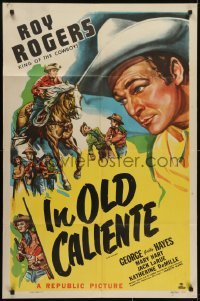 3y732 ROY ROGERS 1sh 1948 cowboy western art of the star & his horse Trigger In Old Caliente!