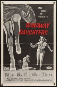 3y733 RUNAWAY DAUGHTERS 1sh 1956 cool art of AIP bad girls, they called Marla English jailbait!