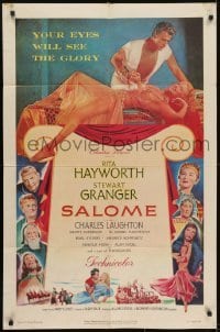 3y738 SALOME style A 1sh 1953 art of sexy Biblical Rita Hayworth romanced by Stewart Granger, rare!